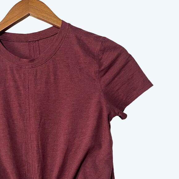 Lululemon XS/S  Tie Front Tee XS/S Heathered Burgundy Cropped Workout Shirt - Picture 3 of 5